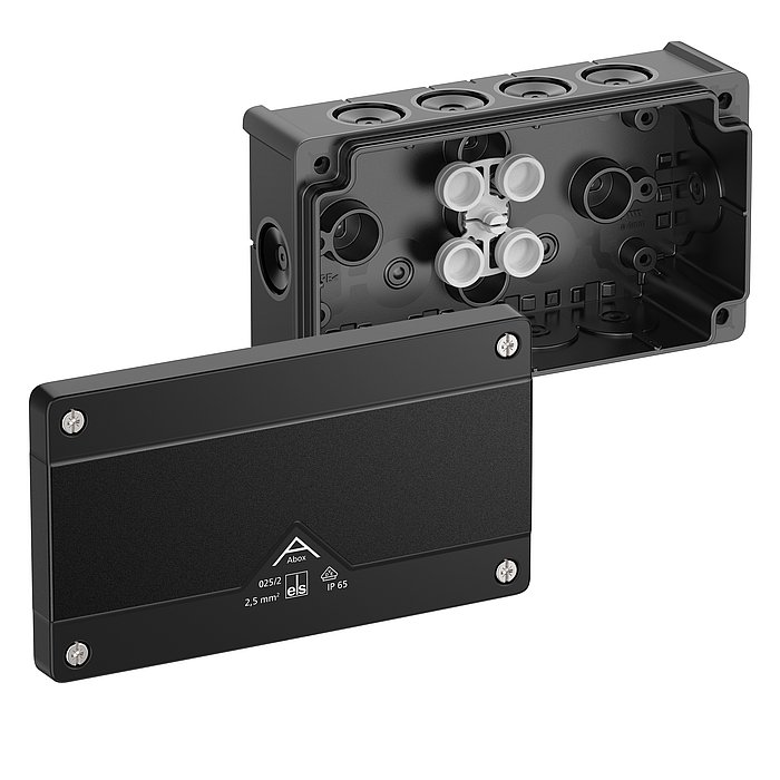 Фото Розподільча коробка Abox 025/2-L/sw (152х87х52). Введеня-12 місць (10-М20, 2-М20 на днищ), IP66, чорна